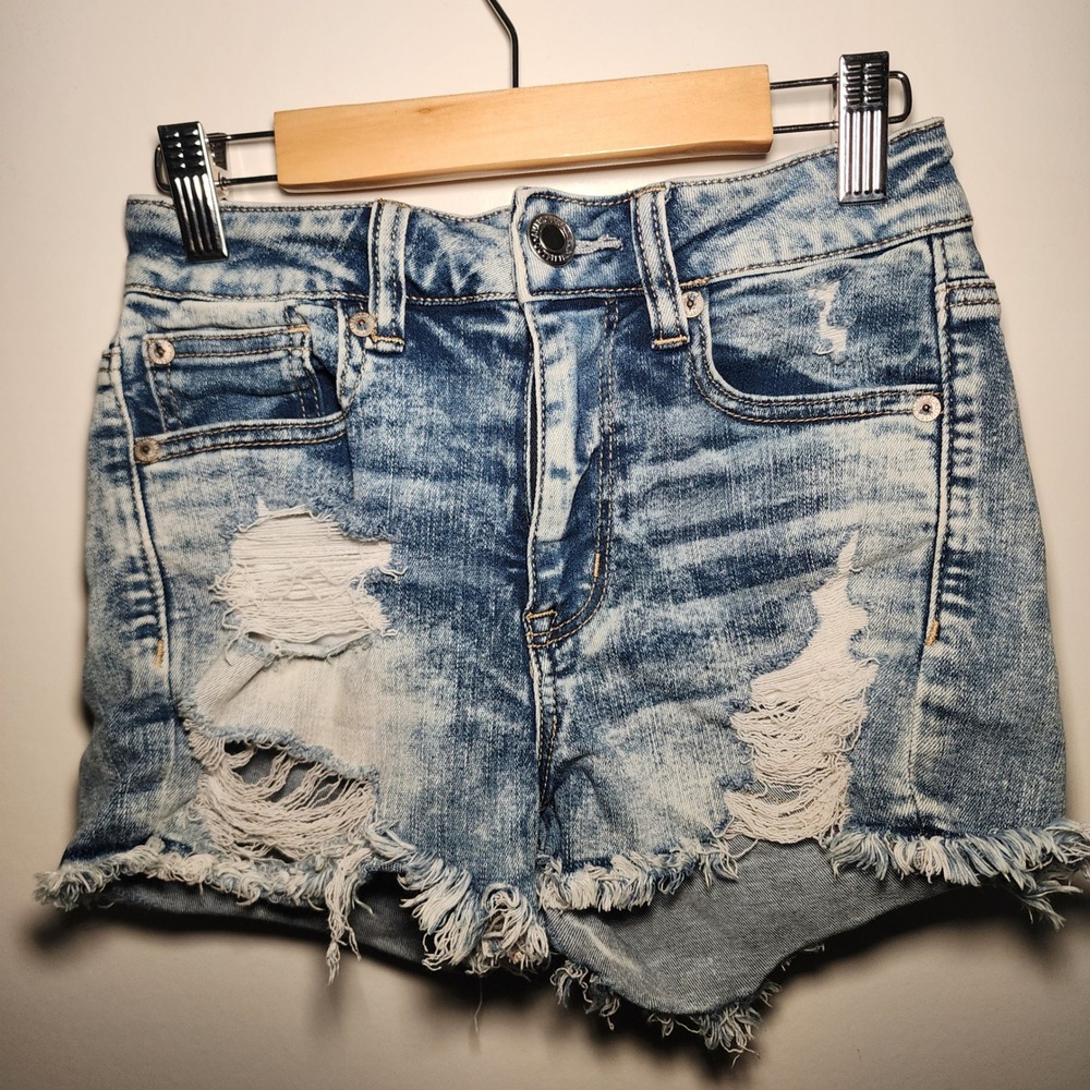 American Eagle Denim Shorts Womens 2 Blue Good Distressed Acid Wash Ne(x)t Level